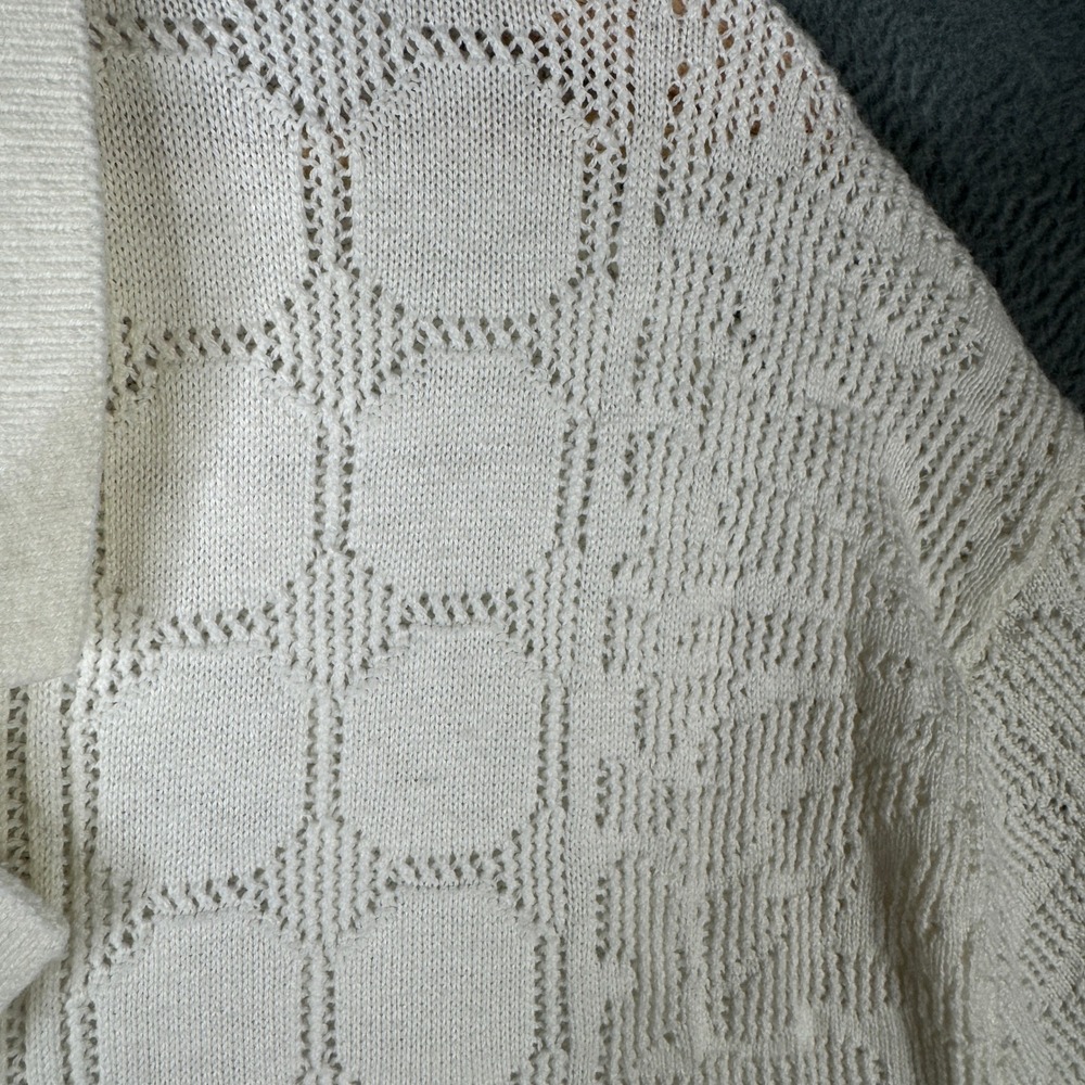 Abercrombie & Fitch XL Pointelle Button-Through Polo Sweater Shirt Cream Knit - Picture 5 of 8